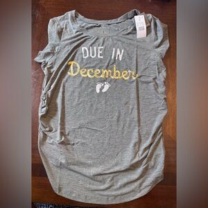 Gray Maternity Shirt with 'Due in December' Print